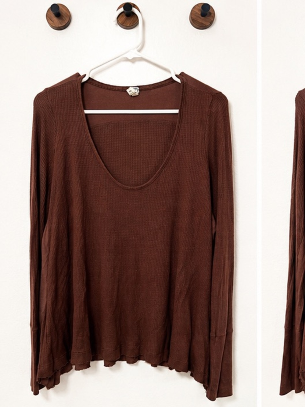 We The Free Brown Ribbed Scoop Neck Long Sleeve Top